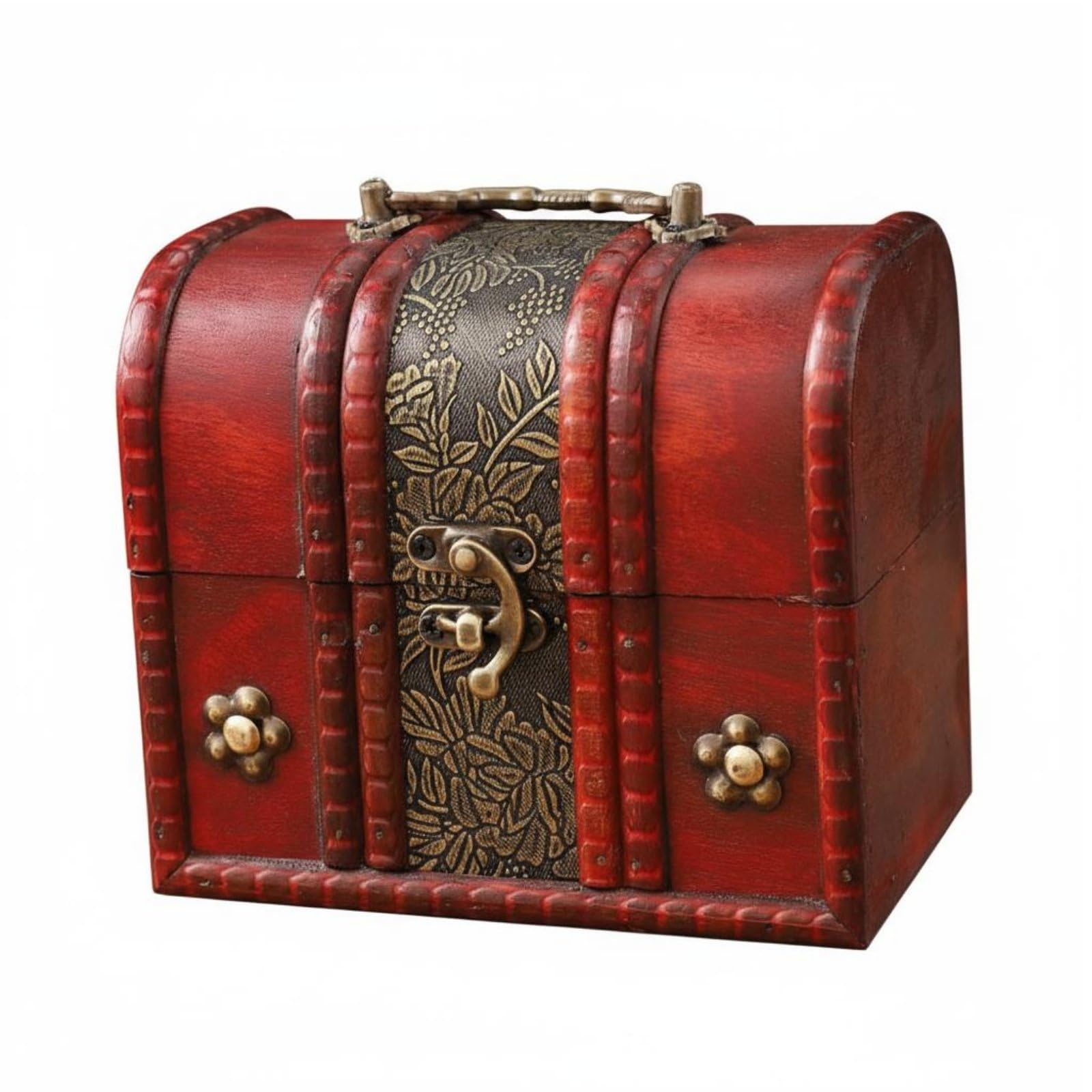 Red Wooden Storage Box with Lock Lockable Keepsake Box with Lock Vintage Wooden Treasure Chest Versatile for Photo Shoots, Storage Box-image-4