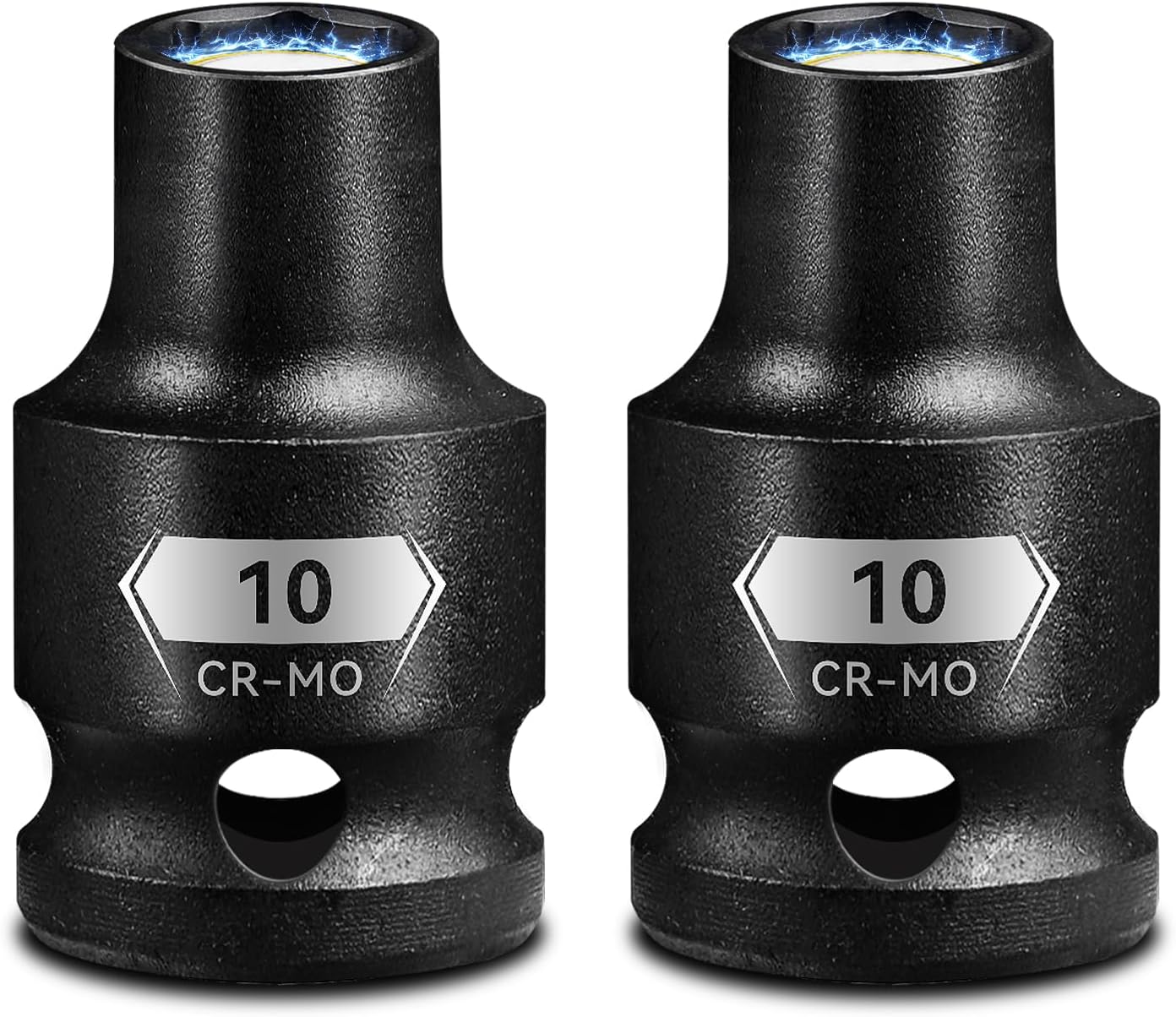 2-Pack 1/2” Drive Magnetic 10mm Impact Socket Set, Shallow, CR-MO Steel, 6-Point, for Impact Wrench
