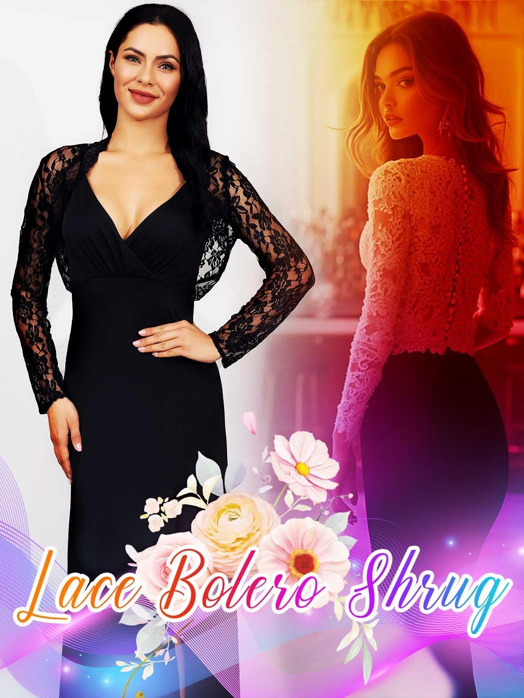 GORAIS Lace Shrug Womens Bolero Jackets for Evening Dresses Long Sleeve Wedding Shrugs for Bride and Bridesmaids - Image 4