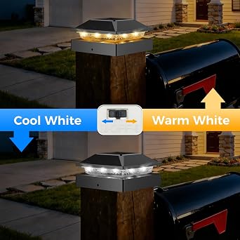 Peasur 4x4 Solar Post Cap Lights 6 Pack,2 Modes Post Lights Solar Powered