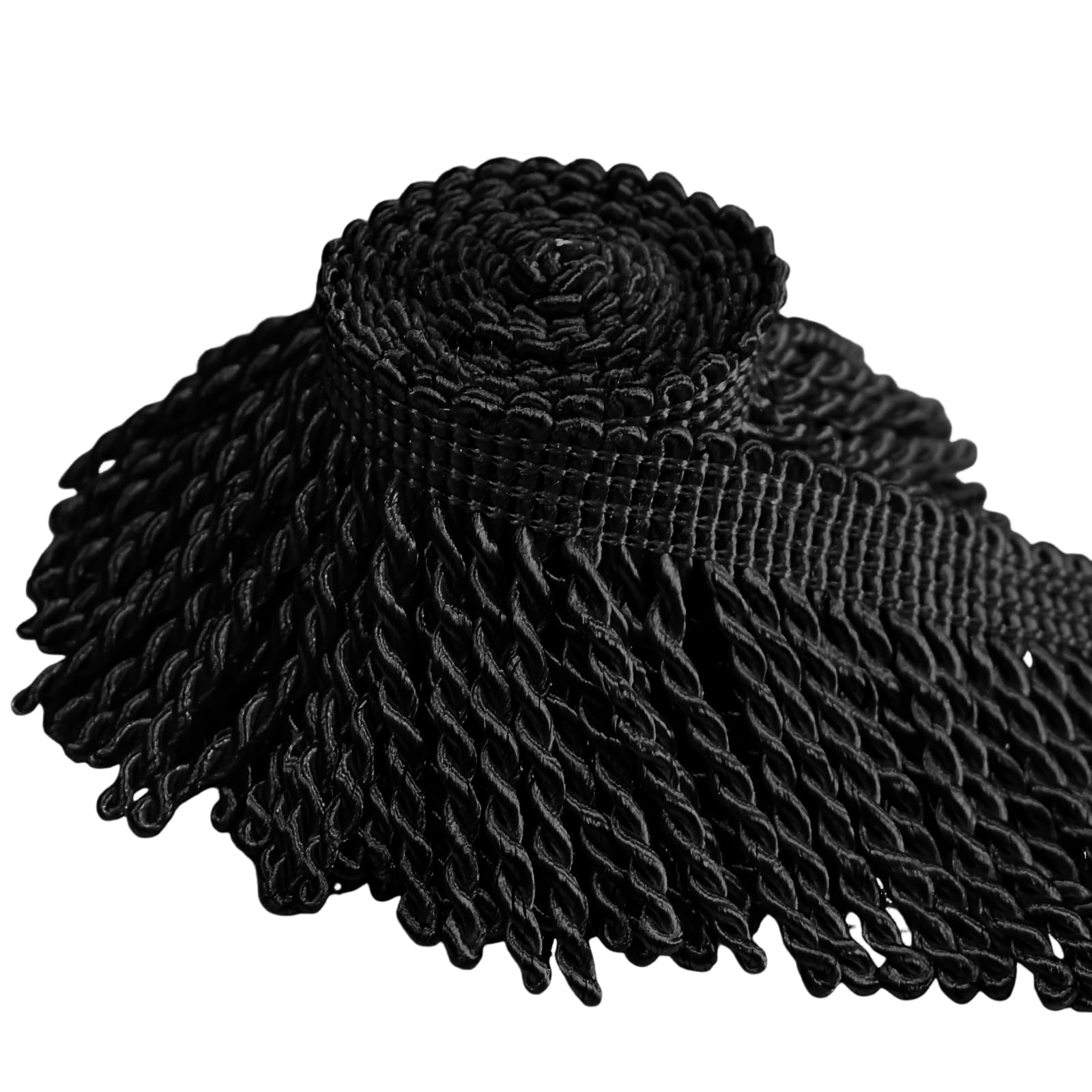Franges en tissu noir haut de gamme pour finition de rideaux et abat-jour