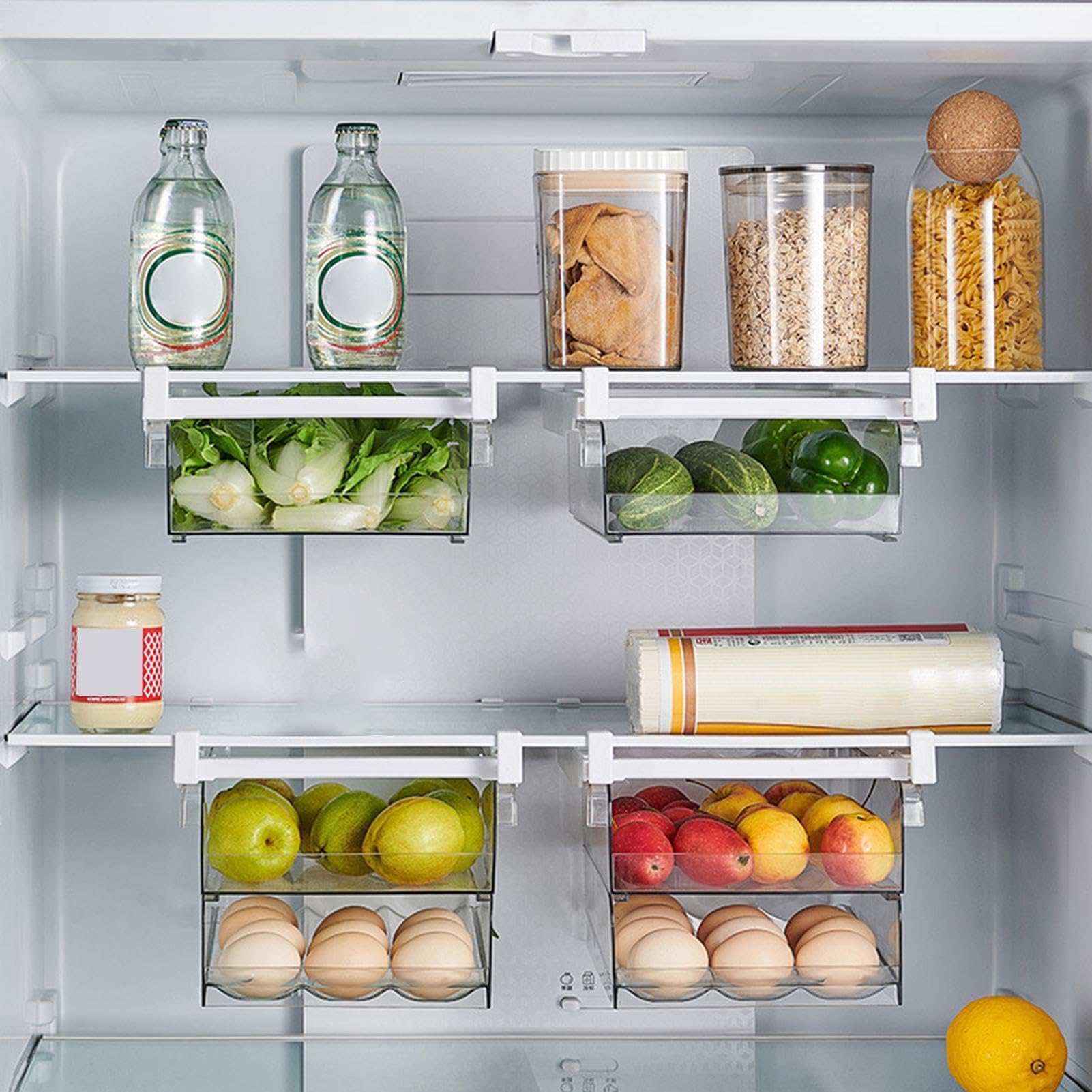Cassetto da frigorifero da appendere, estraibile, per verdure, frutta, carne e dispensa, cestino per frigorifero per una nizzazione ottimale degli alimenti e risparmio di spazio