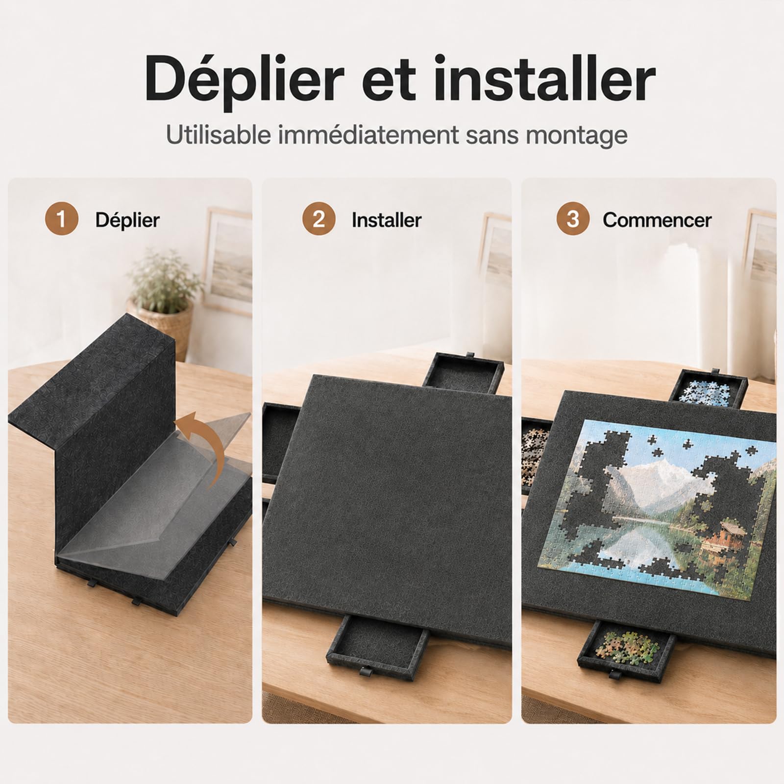 Planche à Puzzle en Feutre avec 6 tiroirs, Plateau à Puzzle inclinable avec Support 2 en 1 et Couvercle, Table de Puzzle Pliable pour Adultes, Portable, pour Puzzles jusqu'à 1000
