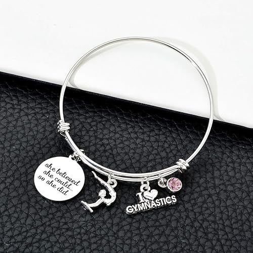 Miniatura 2 de Pulseras con dijes de gimnasia, pulsera deportiva con piedra natal, regalo de cumpleaños para gimnasta, Metal