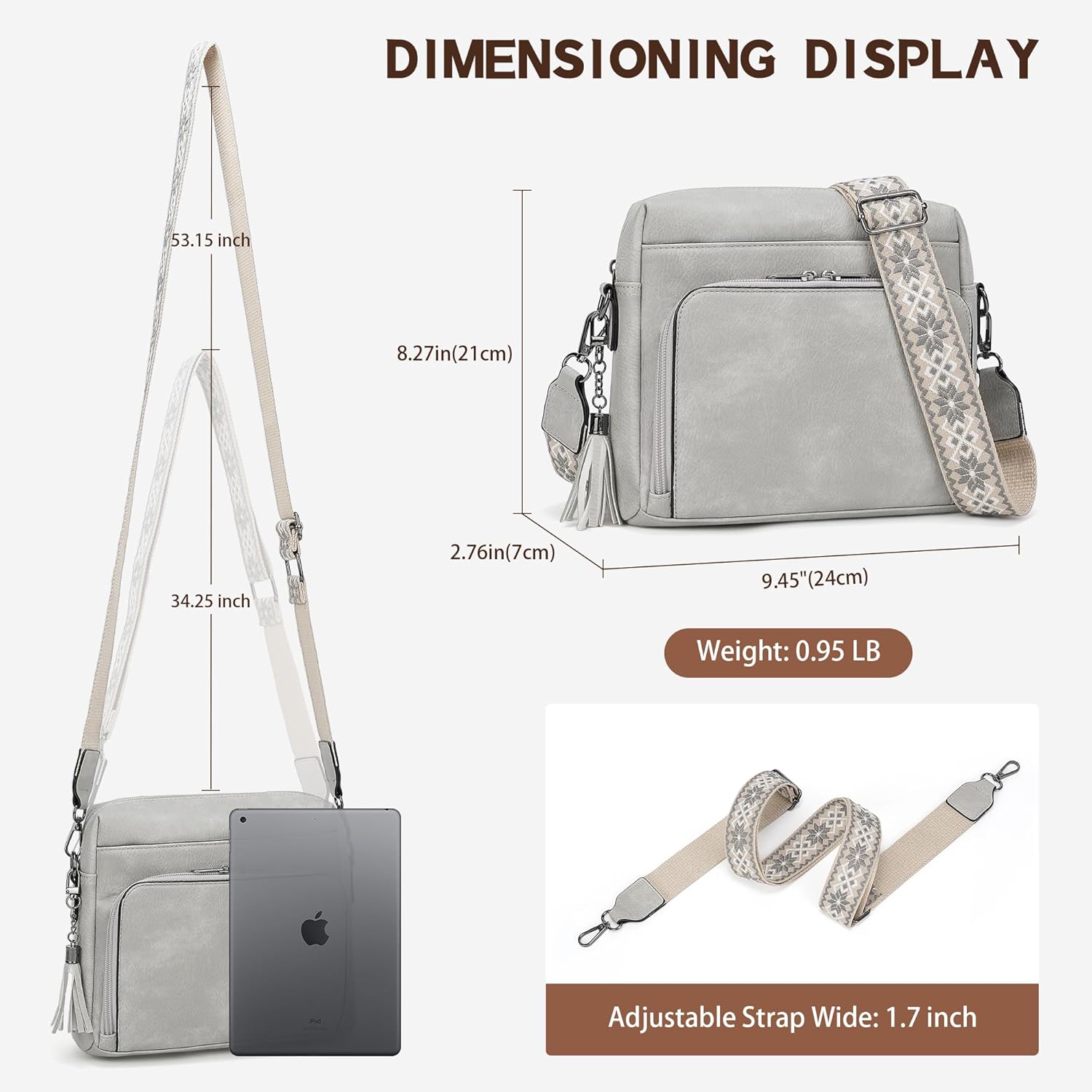 GEMIU Crossbody Purses for Women, Vegan Leather Medium Crossbody Bag, Crossbody Travel Purse with Card Slots - Grey