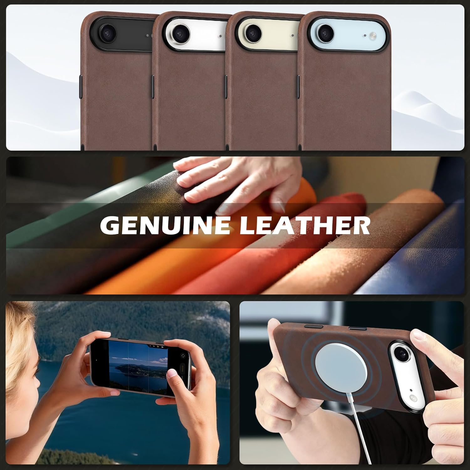 SHIELDON Case for iPhone Air 6.5" 2025, Top Grain Crazy Horse Leather, Compatible with Magsafe, Updated Camera Button, Slim Magnetic Wireless Charging, Non-Slip, Camera Bezel, Shockproof - Dark Brown - Image 9