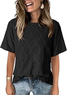 Women's Tops Casual Scoop Neck Short Sleeve Eyelet Embroidered Hollow Out Blouses Shirts - Buy now