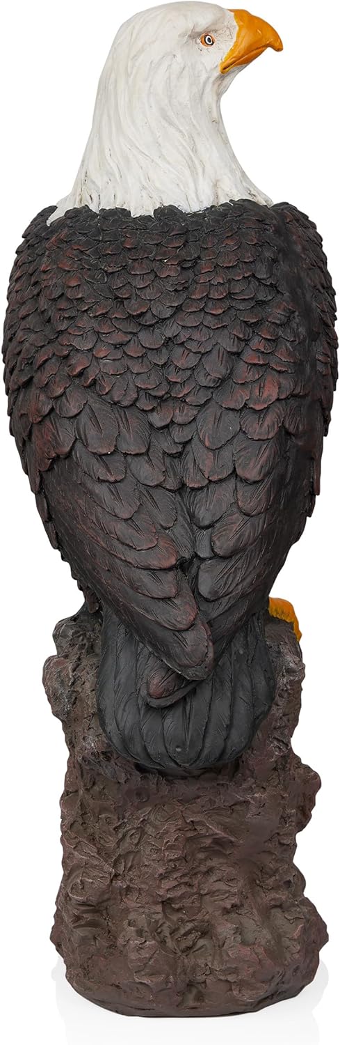 Alpine Corporation JUM582 27" Majestic Eagle on Rocks Garden Statue – Indoor Outdoor Patriotic Bird Sculpture, Durable Weather-Resistant MGO for Yard, Patio, Deck, Porch or Pathway