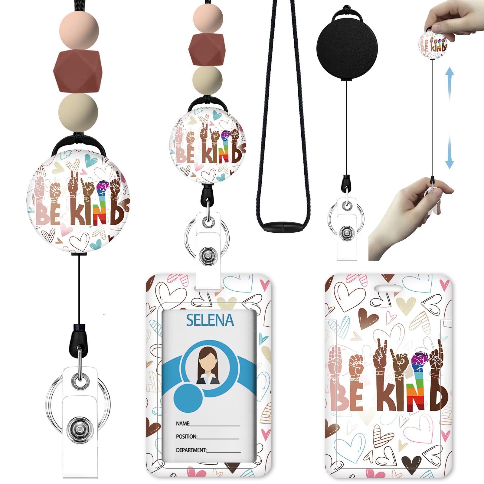 Icycay Teacher Lanyards for Id Badges, Neck Lanyard for Men and Women, ID Badge Holder with Silicone Beaded Lanyard Badge Retractable Clip, Cute