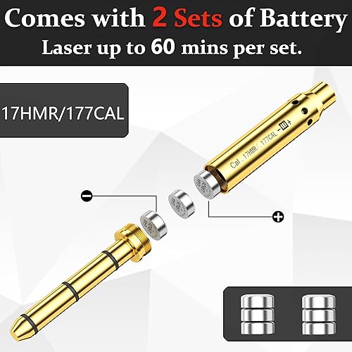 Miniatura 10 de Láser de avistamiento de calibre .22LR.223.177.38SPL0.38SPL0.015 in, punto rojo, extremo barril láser con 2 juegos de baterías para pistola, rifle y