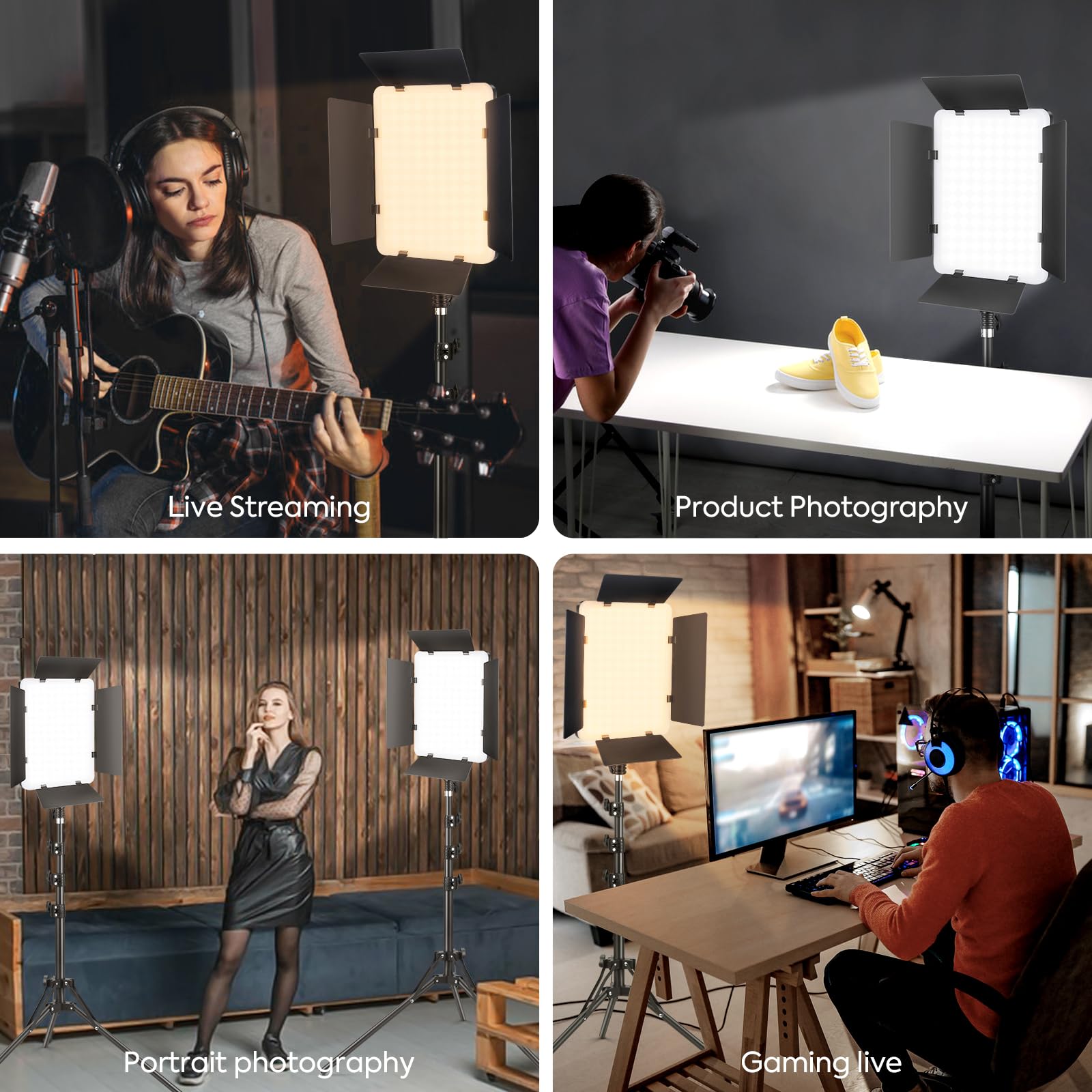 2-Pack LED Videolicht Bi Color, Foccalli Fotografie Studiolicht Dauerlicht Videoleuchte mit Remote Dimmbare 2700-6500K und Helligkeit von 10-100% für Aufnahme Studio Streaming YouTube TikTok