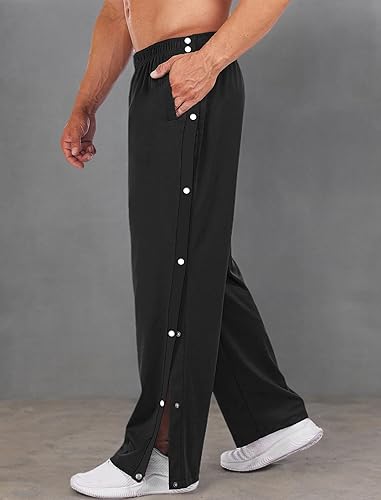Miniatura 6 de Deyeek Pantalones de baloncesto para hombre, con abertura alta, botón a presión, casual, con bolsillos