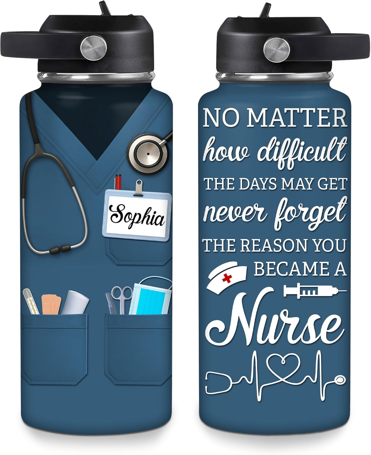 Hyturtle Personalized Nurse Water Bottle – Stainless Steel Water Bottle With Leak-Proof Lid 18 oz, 32 oz – Nurse Gifts For Women, Nurse Appreciation Gift, Motivational Nursing Student Graduation