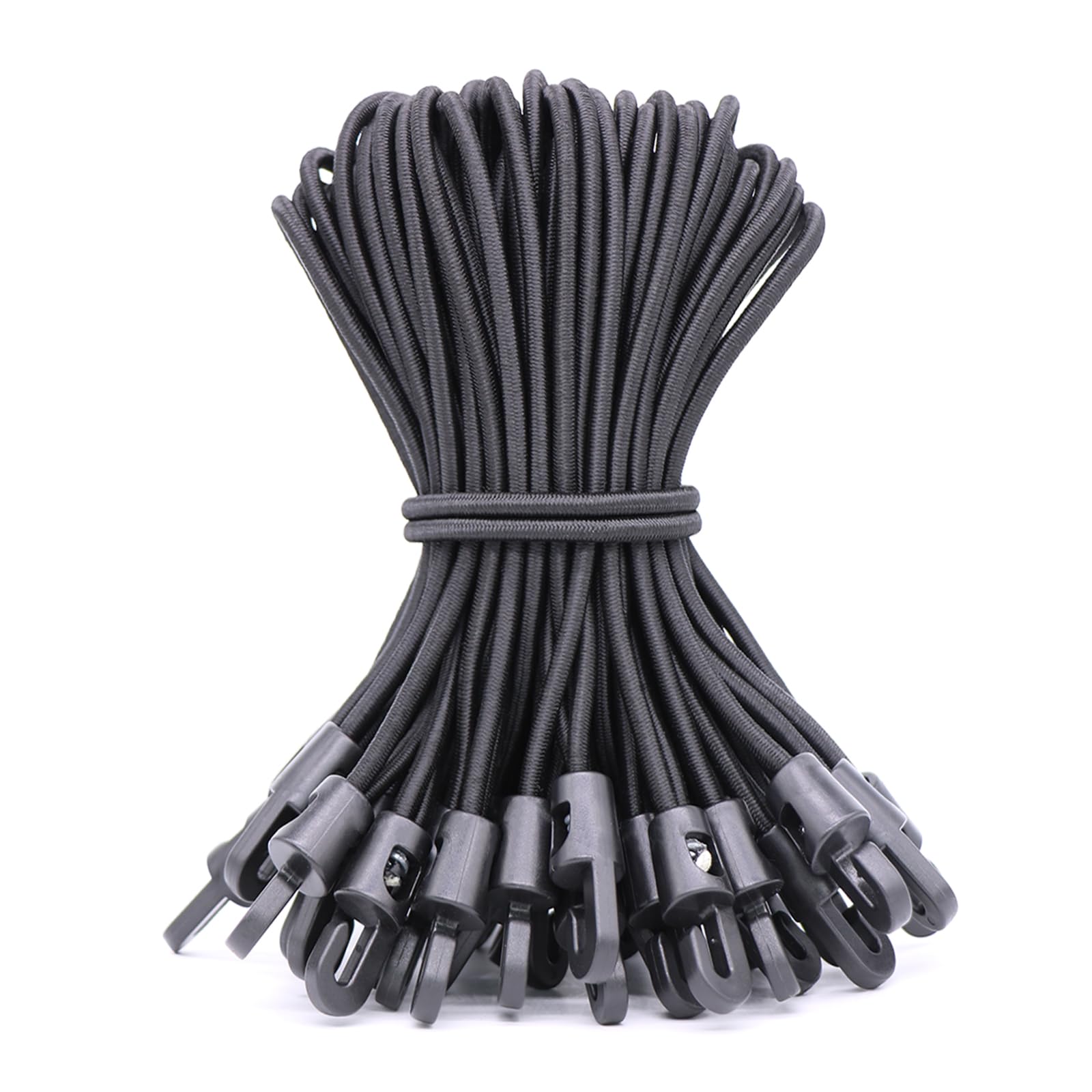 BYZANDQI Bungee Cords with Hooks 12 Pcs 8 Inch Elastic Bungee Ropes with Hooks - Short Tarpaulin Hooks - Small Bungee Rope (Black) โ image 1