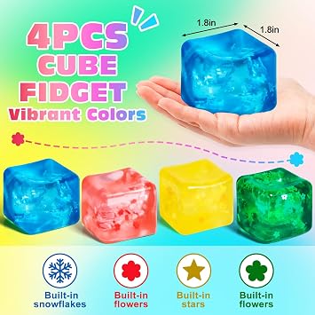 VISCOO 4 Pack Fidget Toy Stress Cube, Slow Rise Stress Balls Cube Squishy