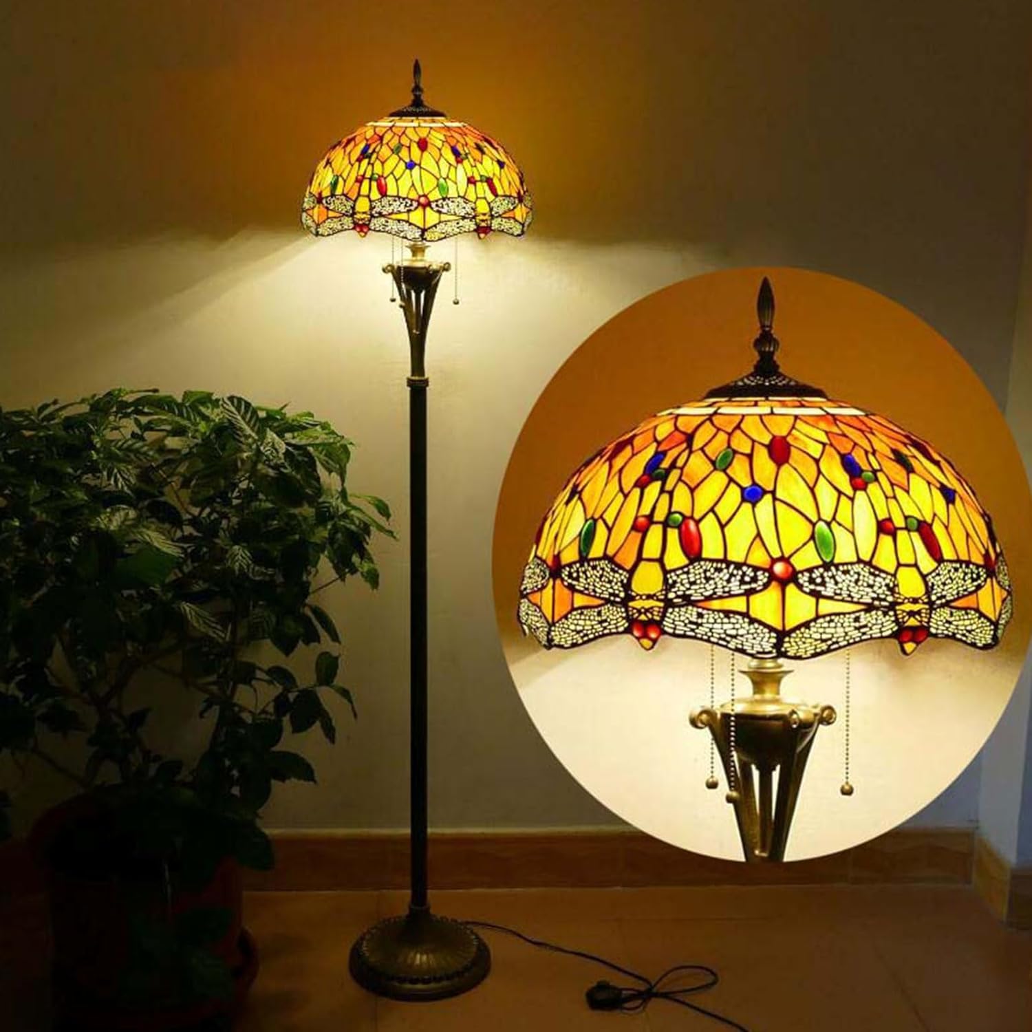 Tiffany Lamp Shade Replacement W16H9 Inch Vintage Stained Glass Lampshades for Table Lamps Floor Lamp Ceiling Fixture Pendant Hanging Light Room Office Decoration,Dragonfly