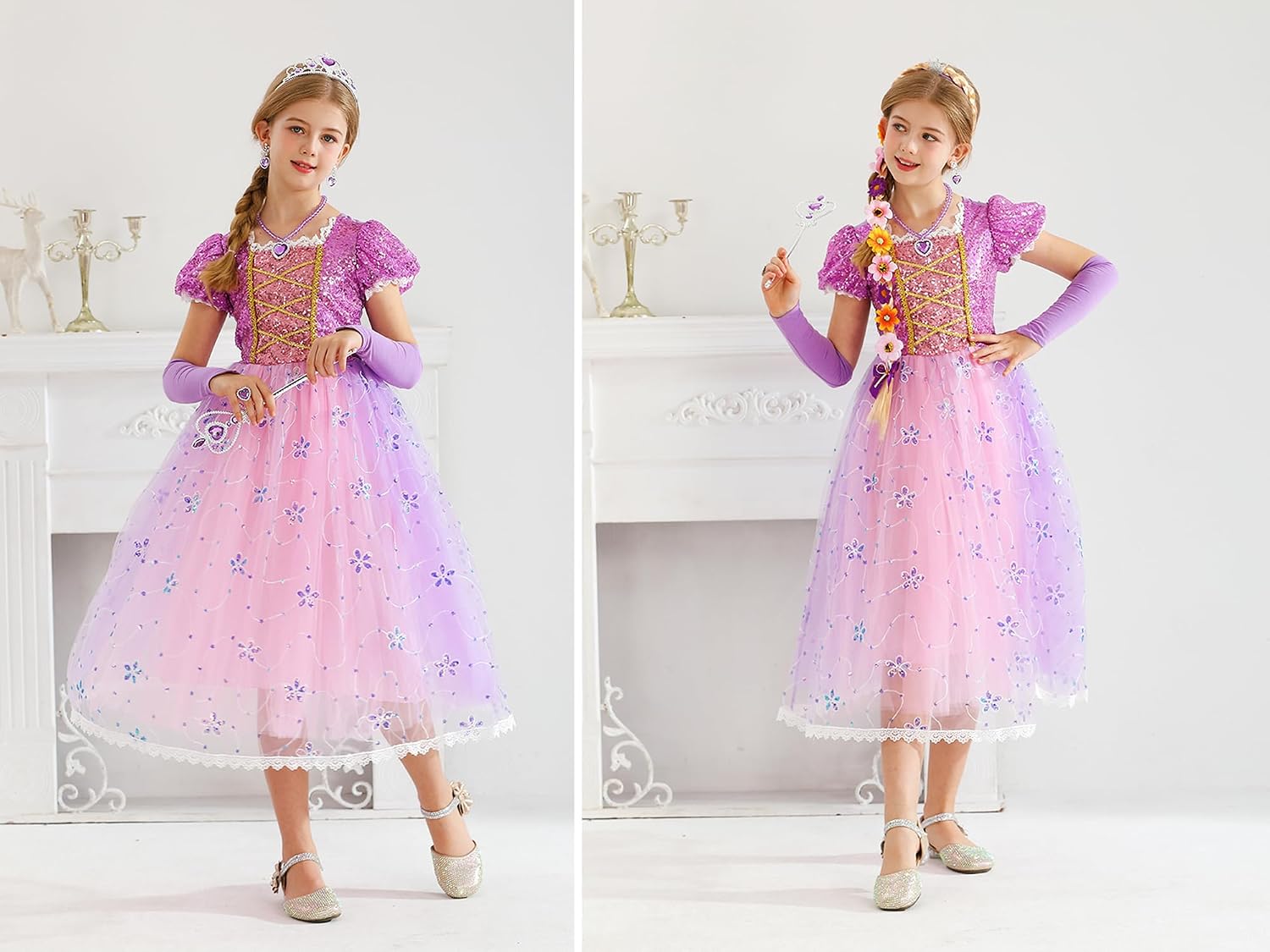 Purple Dress Princess Costume Girls Dress Up for Birthday Party Christmas Theme Outfit Accessory
