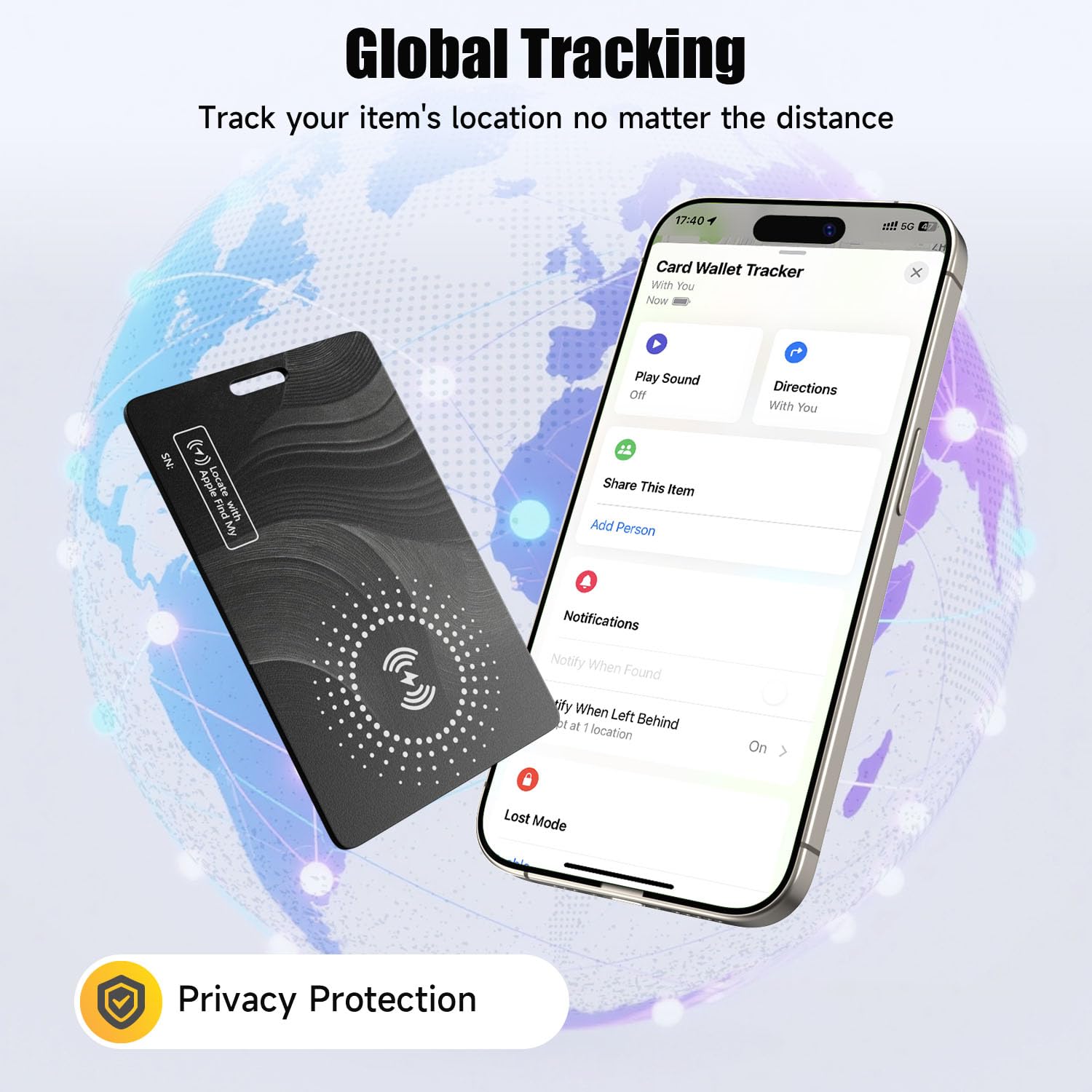 ELECGO Scheda di monitoraggio del portafoglio per Apple Find My (solo iOS), carta di monitoraggio di ricarica wireless, IP68 impermeabile Tracker Card Item Finder Tracking in tutto il mondo per