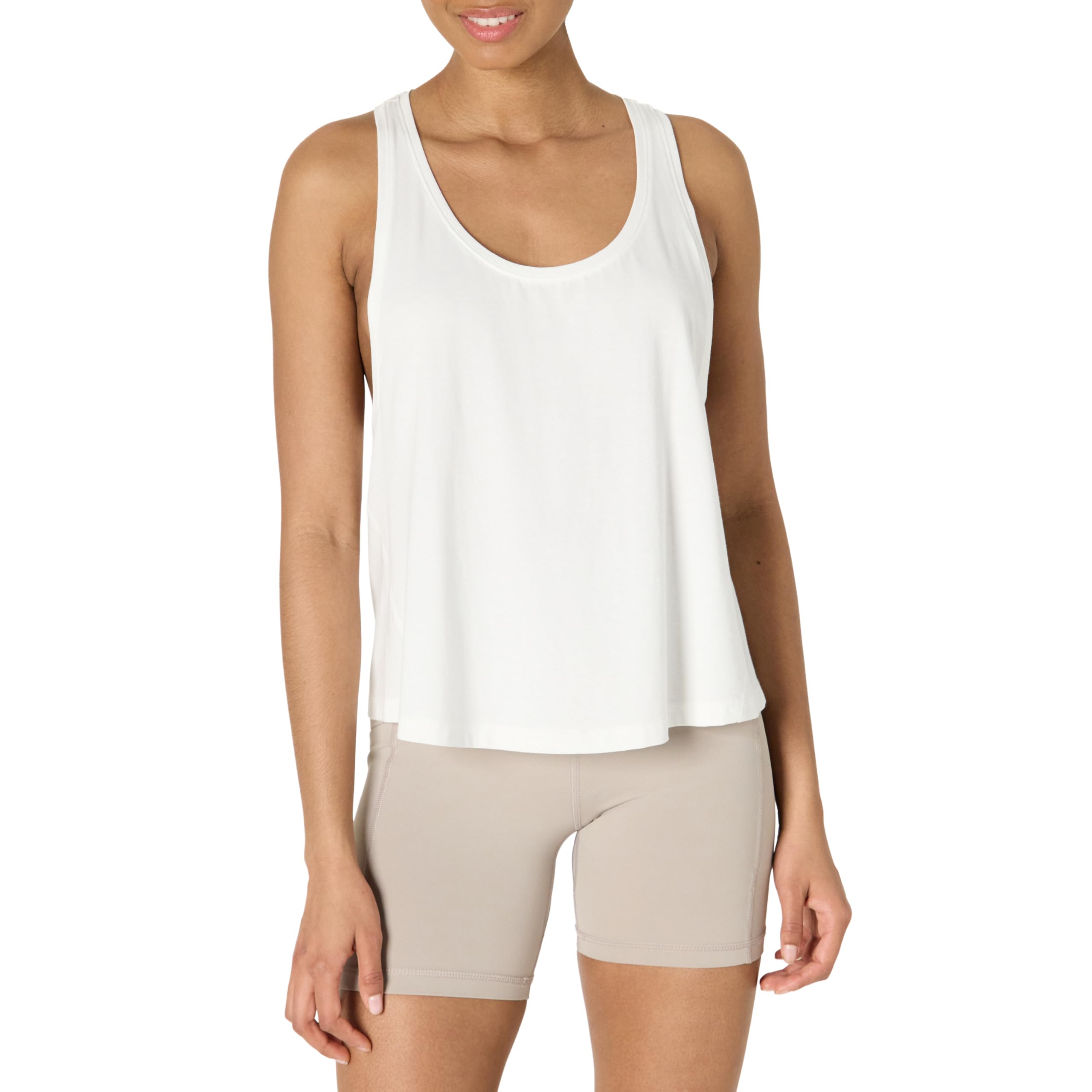 Amazon Essentials Women's Active Soft Cotton Racerback Relaxed Fit Lightweight Yoga Workout Tank with Drop Armholes, White, XXL