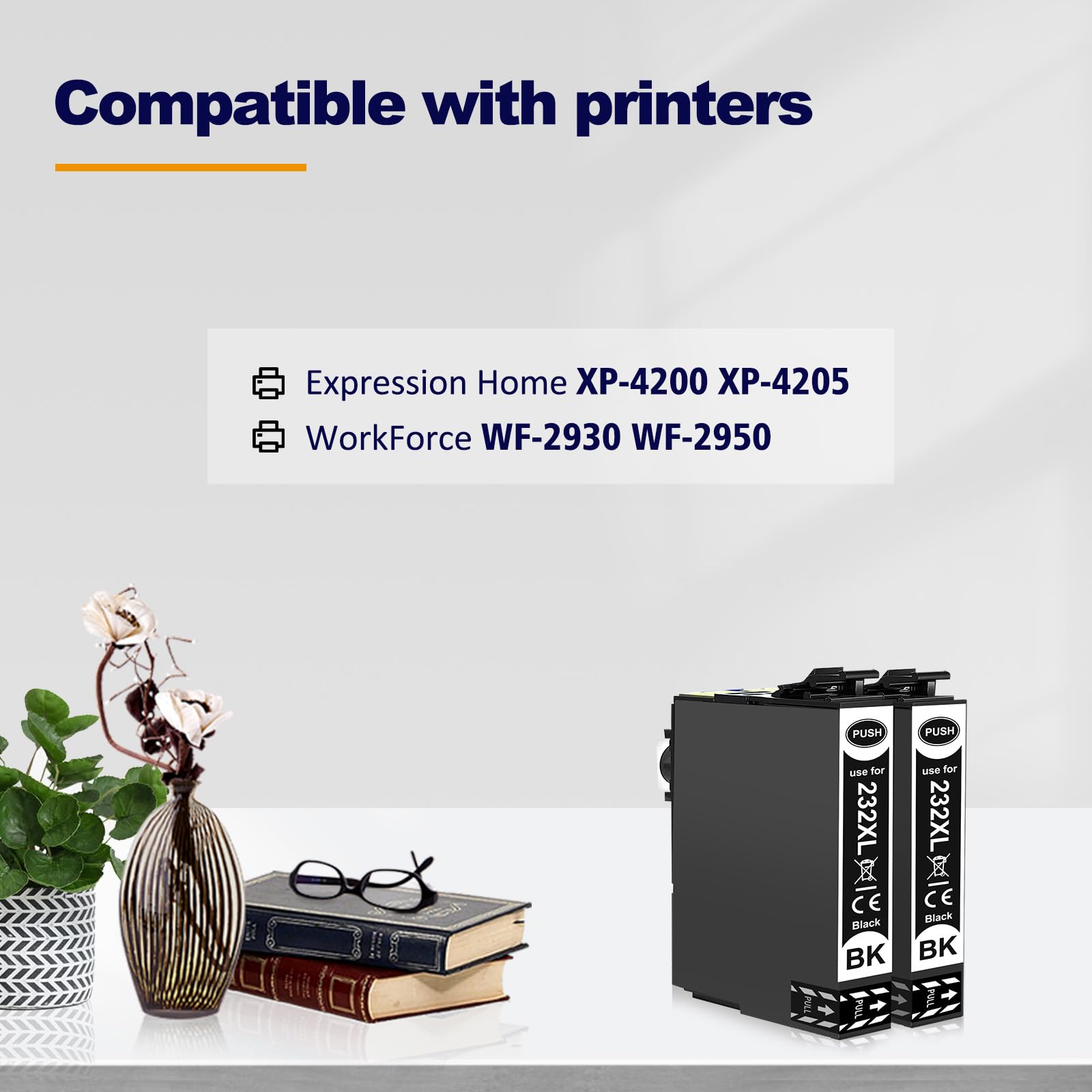 232XL T232XL Black Ink Cartridge Latest Upgrade Remanufactured for Epson 232XL T232XL Ink Cartridges for Expression Home XP-4200 XP-4205 Workforce WF-2930 WF-2950 Printer (Black*2, 2Pack) — view 2