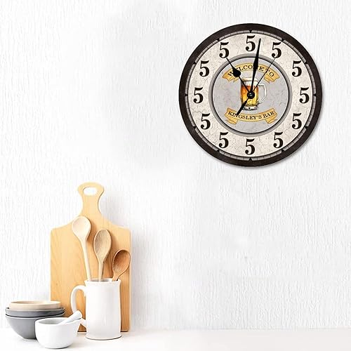 Miniatura 3 de Reloj de pared de bar de cerveza de las cinco en punto, relojes para decoración de sala de estar, relojes de pared redondos de madera de cuarzo de