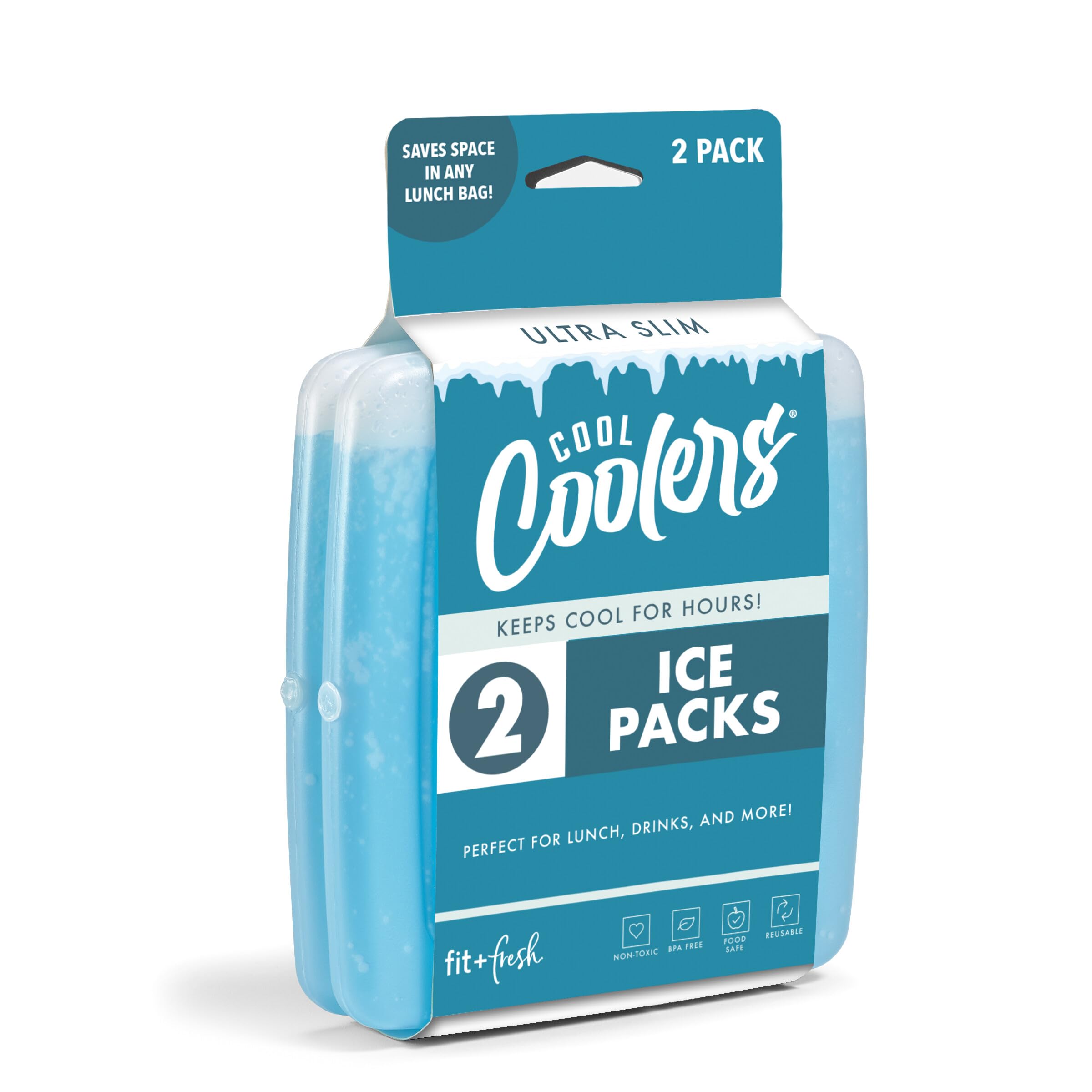 Cool Coolers by Fit &amp; Fresh Slim Ice Packs, Quick Freeze Reusable Ice Packs for Lunch Boxes &amp; Coolers, Long-Lasting, Space Saving Lunch Ice Packs, Blue, 4Pk