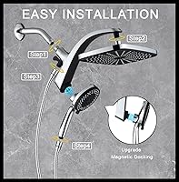 Vista 7 de High Pressure Rain Shower Head: Upgrade Shower Heads with Handheld Spray Combo with Fixed Showerhead and 10 Sprays Handheld Shower Head, Detachable