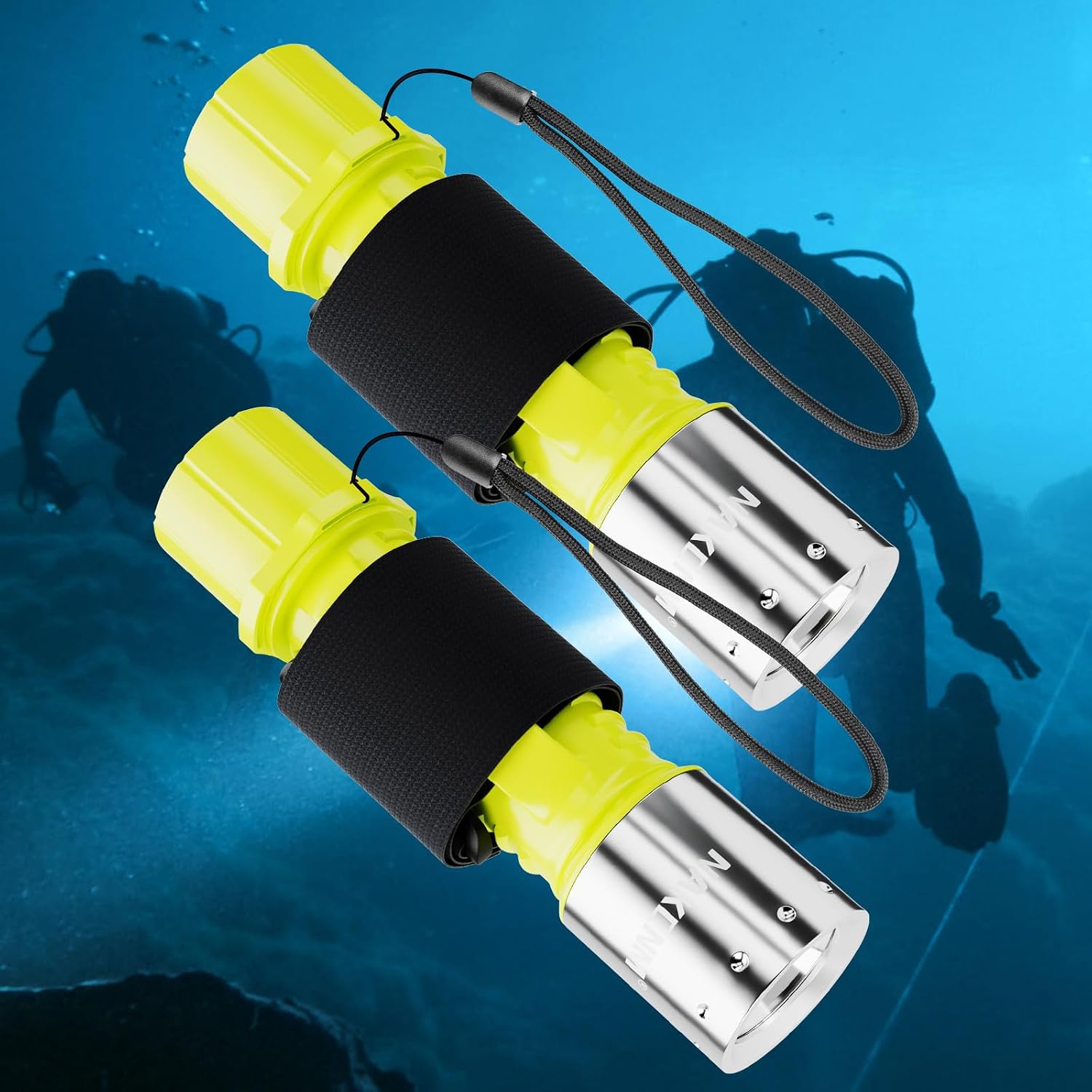 2 Pack Diving Flashlight 3 Modes IPX8 Waterproof Underwater Light