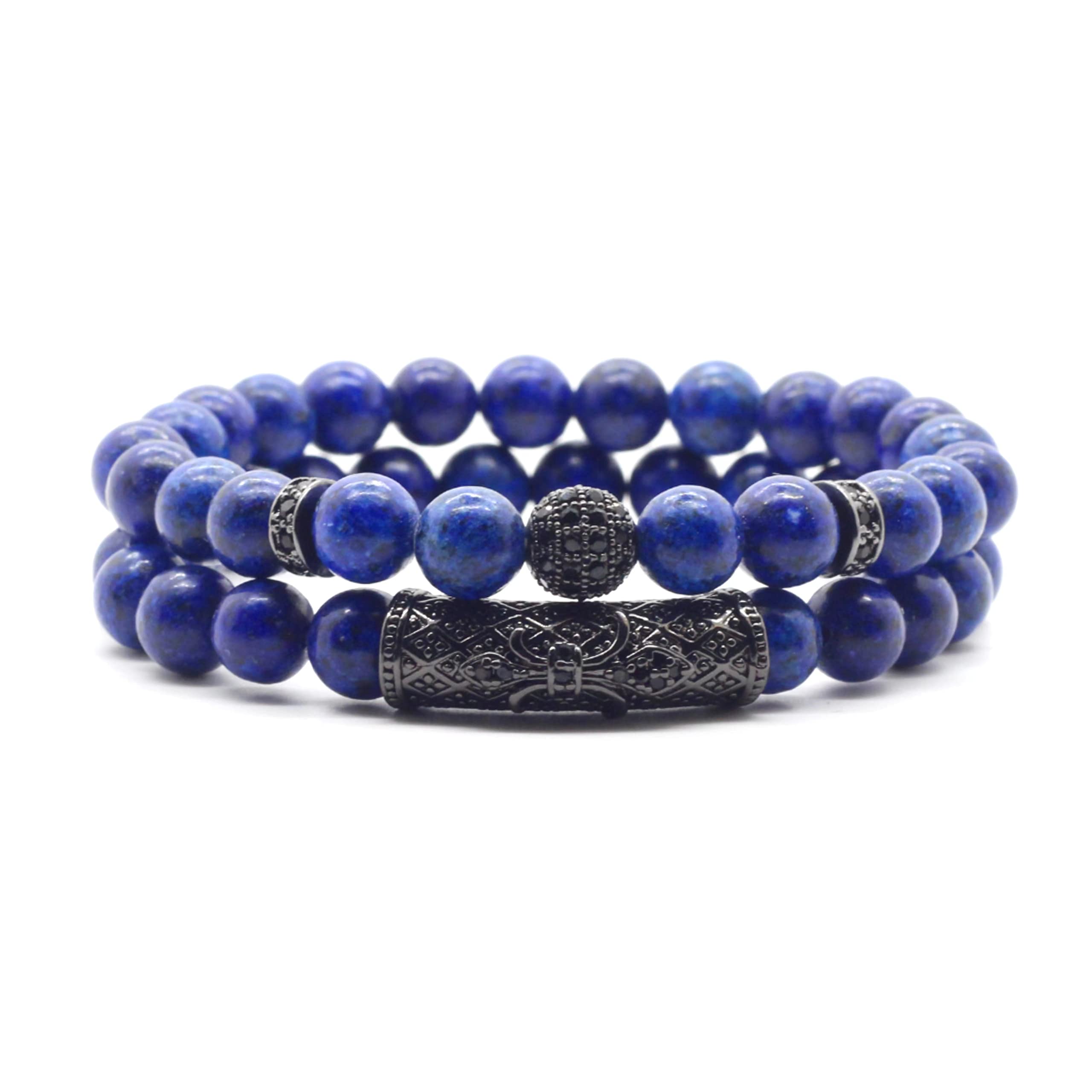 2Pcs Healing Crystal Beaded Bracelet for Men Women Handmade 8MM Beads Stretch Bracelet Protection Bracelets Bring Good Luck Prosperity and Happiness Gifts for Men Women