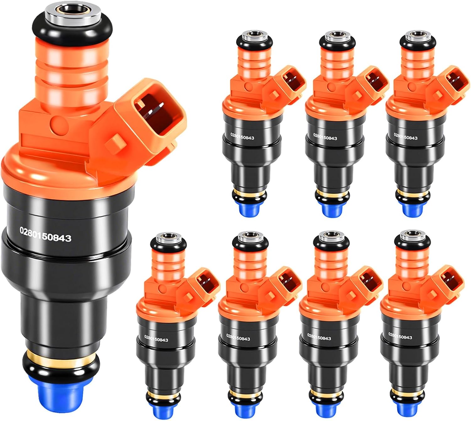 Fuel Injectors 0280150943 Set of 8 Compatible with Ford F-150/E-150/Expedition,for Lincoln Navigator 1998-1999,for Mercury Grand Marquis 1992-1997 V8 Engine Vehicles,Replace 0280150939 Orange