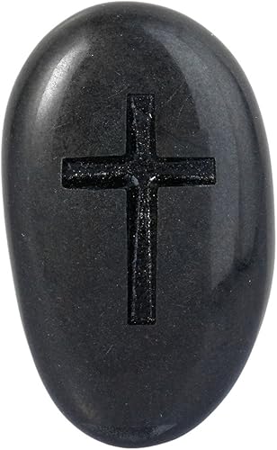 Miniatura 2 de Rockcloud Paquete de 4 piedras inspiradoras grabadas negras con diseño de cruz