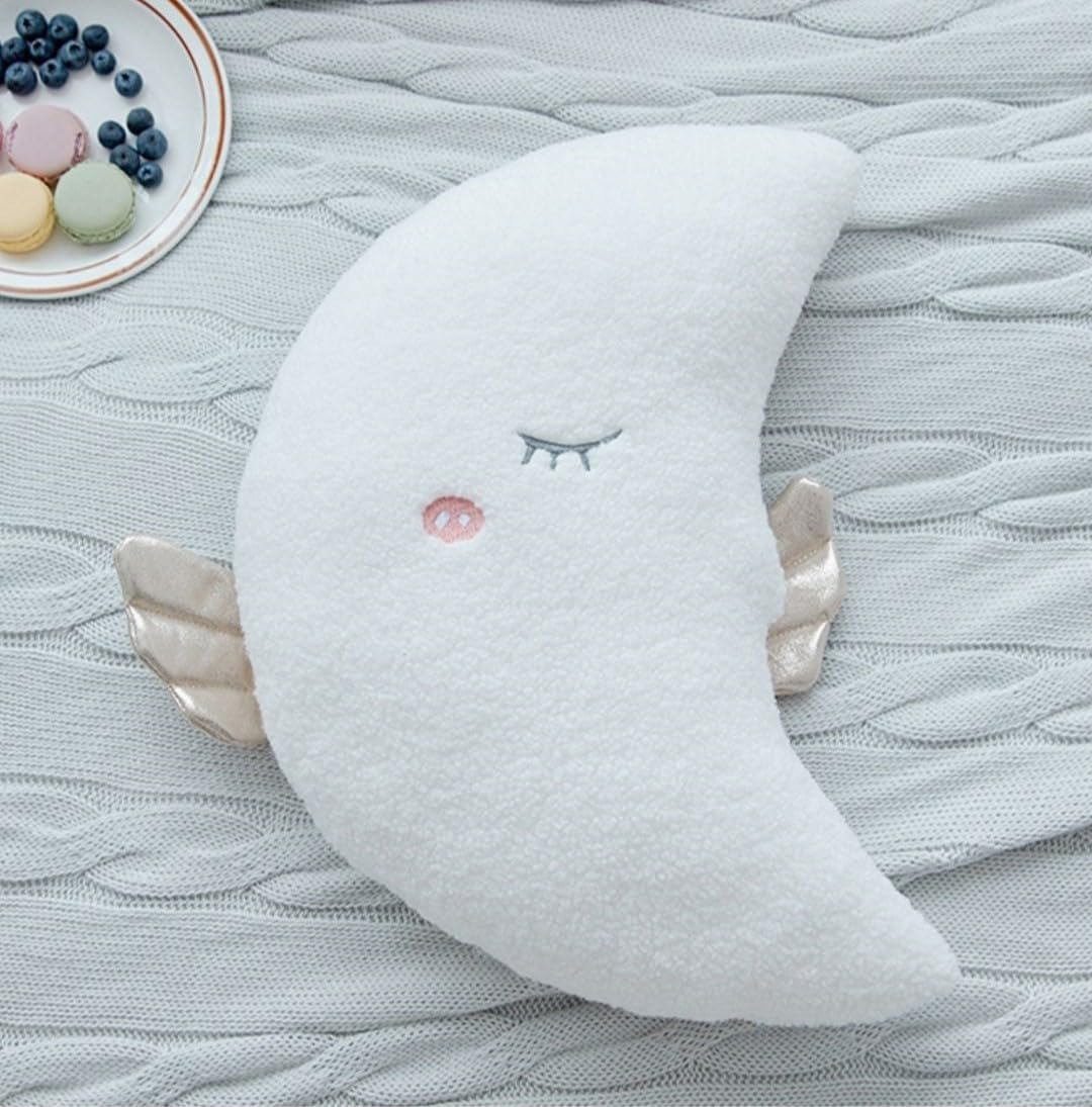 Moon Angel Plush Toy - 40cm Soft Moon-Shaped Pillow - Decorative Plush Cushion for Nursery - Plush Toy for Toddlers & Newborns