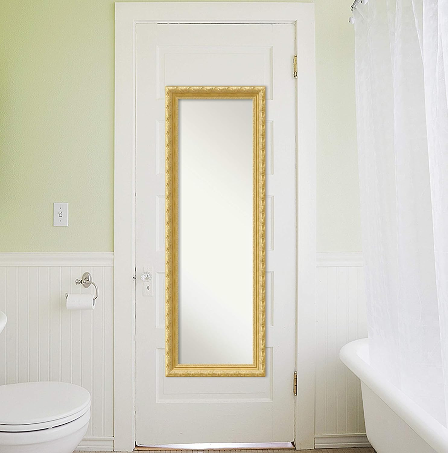 Amanti Art Gold Full Length Mirror for Door, 52x18 Versailles Gold Tall Wall Mirror Full Length, Mounted to Door or Closet Wall with no Visible Brackets, Traditional Wood Frame, Bedroom Decor