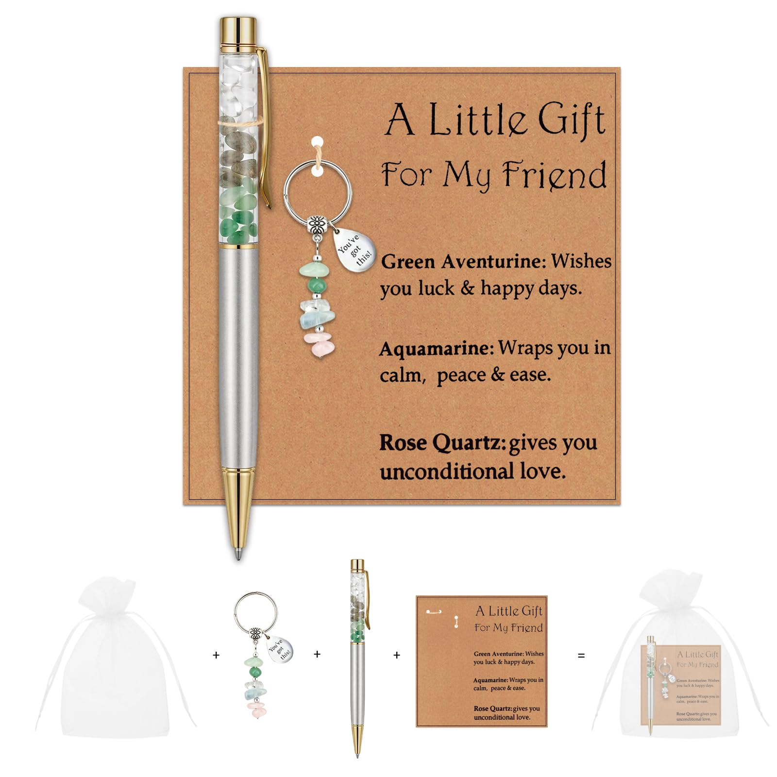 QBEJIME Crystal Pens Friendship Gifts for Women, Crystal Keychain & With Cards & Organza Bag, Best Friend Birthday Gifts for Women, Friends Gift, Teachers Colleagues Nurses, Christmas Presents