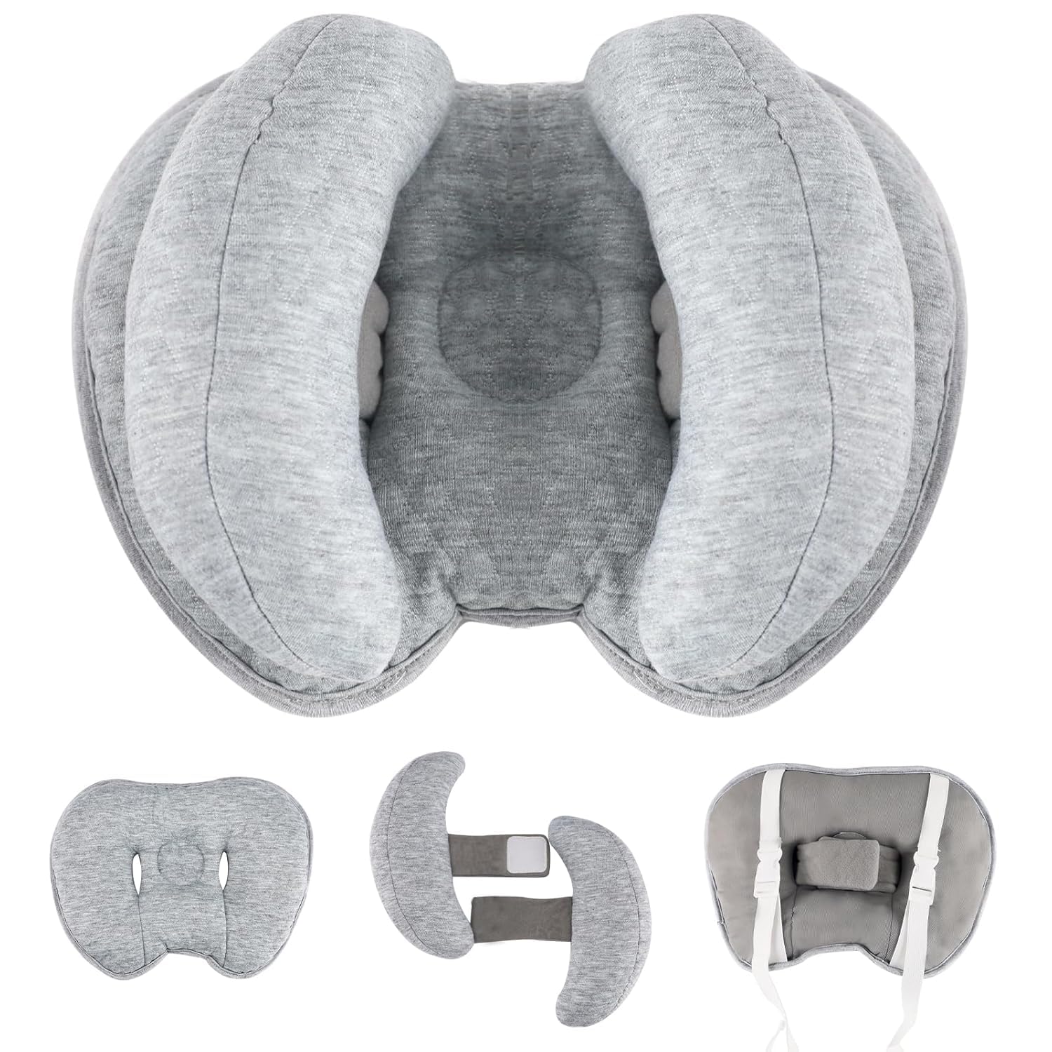 EZ Living 2 in 1 Baby Travel Pillow, Adjustable Straps, Banana Shape Baby Neck Head Support Pillow Stroller Insert Cushion for 4 Months Up Kids, Toddler, Grey
