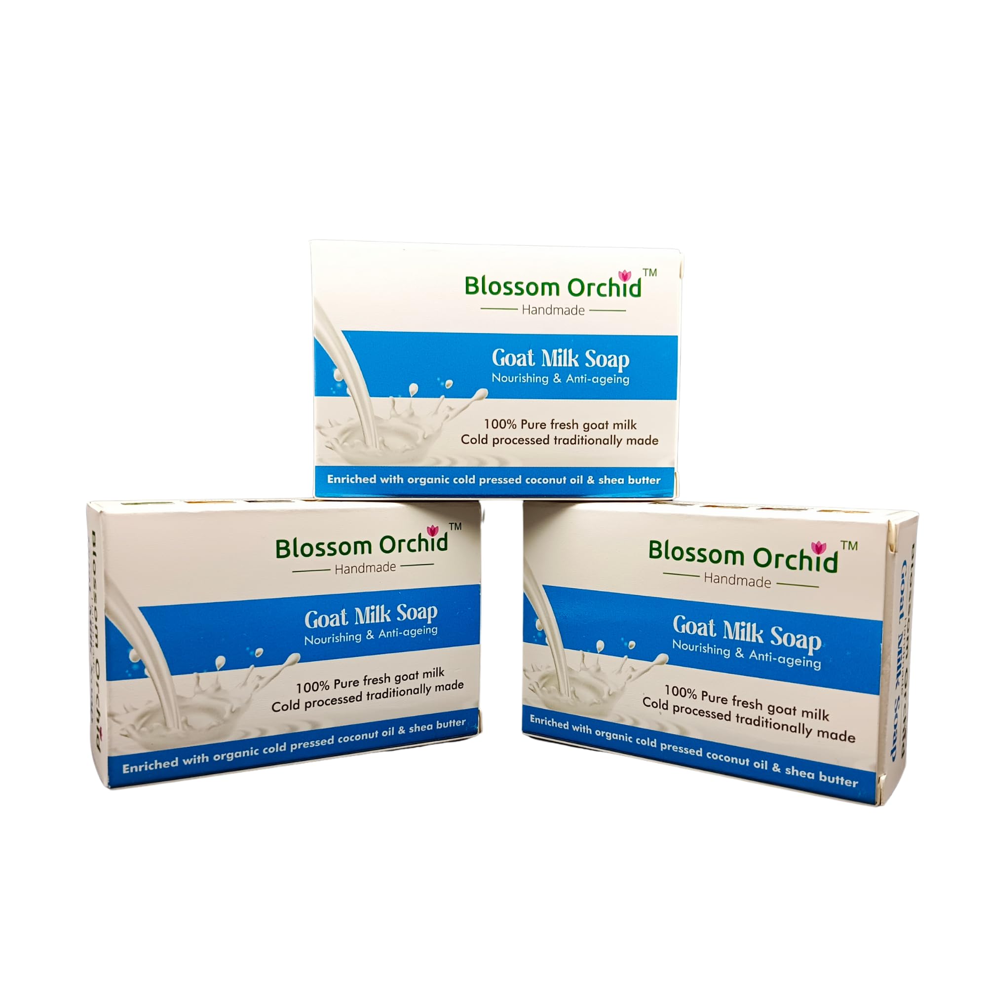 Blossom Orchid Goat Milk Handmade Soaps | Organic and SLS/Paraben Free | Prevents Premature Aging, Brightens Skin Tone | Goat Milk Cold Processed Soap- 100g, Pack of 3