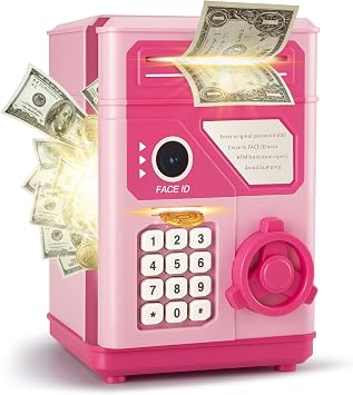 Kids ATM Piggy Bank, Electronic Money Saving Box with Password Code Lock | Interactive Money Saving Toy, Auto Bill Feeder Slot & Coin Storage, Password Code Lock ATM Bank, Girls 5-12, Birthday Gift