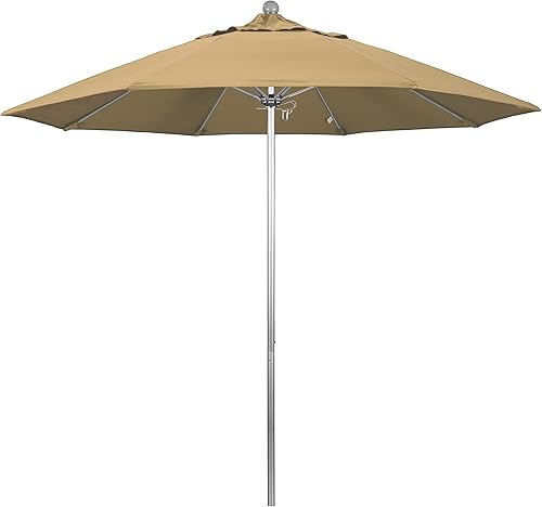 Miniatura 16 de California Umbrella Paraguas redondo de aluminio/fibra de vidrio de 9', empuje abierto, poste de plata, tela azul real de olefina Azul Real,Beige