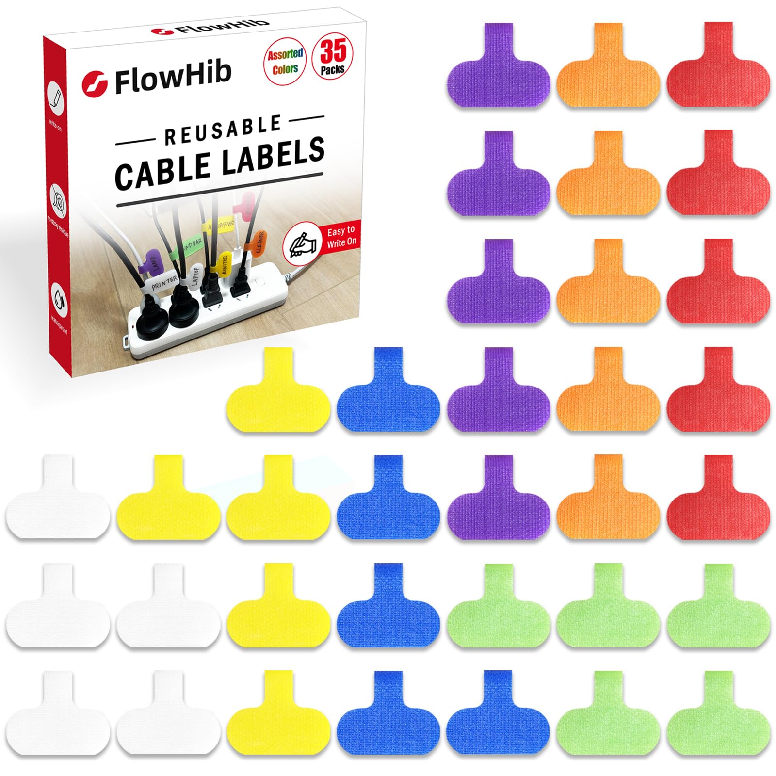 35 Pcs Cable Labels, Multi-Color Write On Cord/Wire Labels, Cable Tags and Wire Tags for Cable Management and Identification (Assorted Colors, Oval)