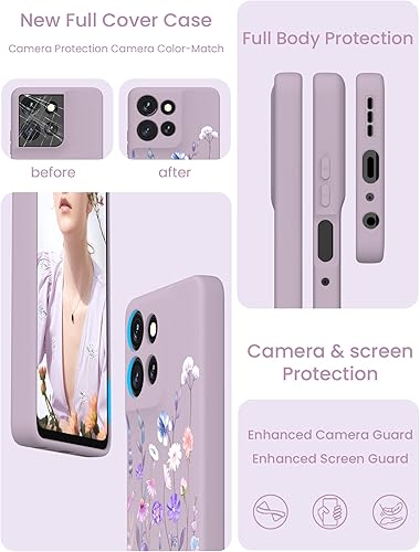 Miniatura 6 de Funda para Motorola Moto G Power 5G 2025 con 2 protectores de pantalla de vidrio templado, funda de silicona líquida floral para niñas y mujeres,