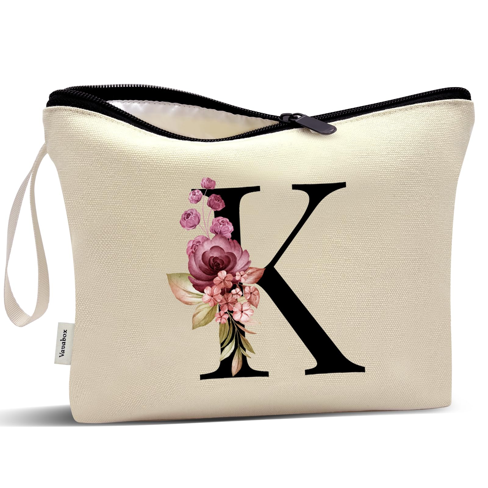 Vavabox A-Z Personalized Makeup Bag, Birthday Gifts for Women Mom, Gifts for Best Friend, Bride Bridesmaid Cosmetic bag (K, Cream Yellow)