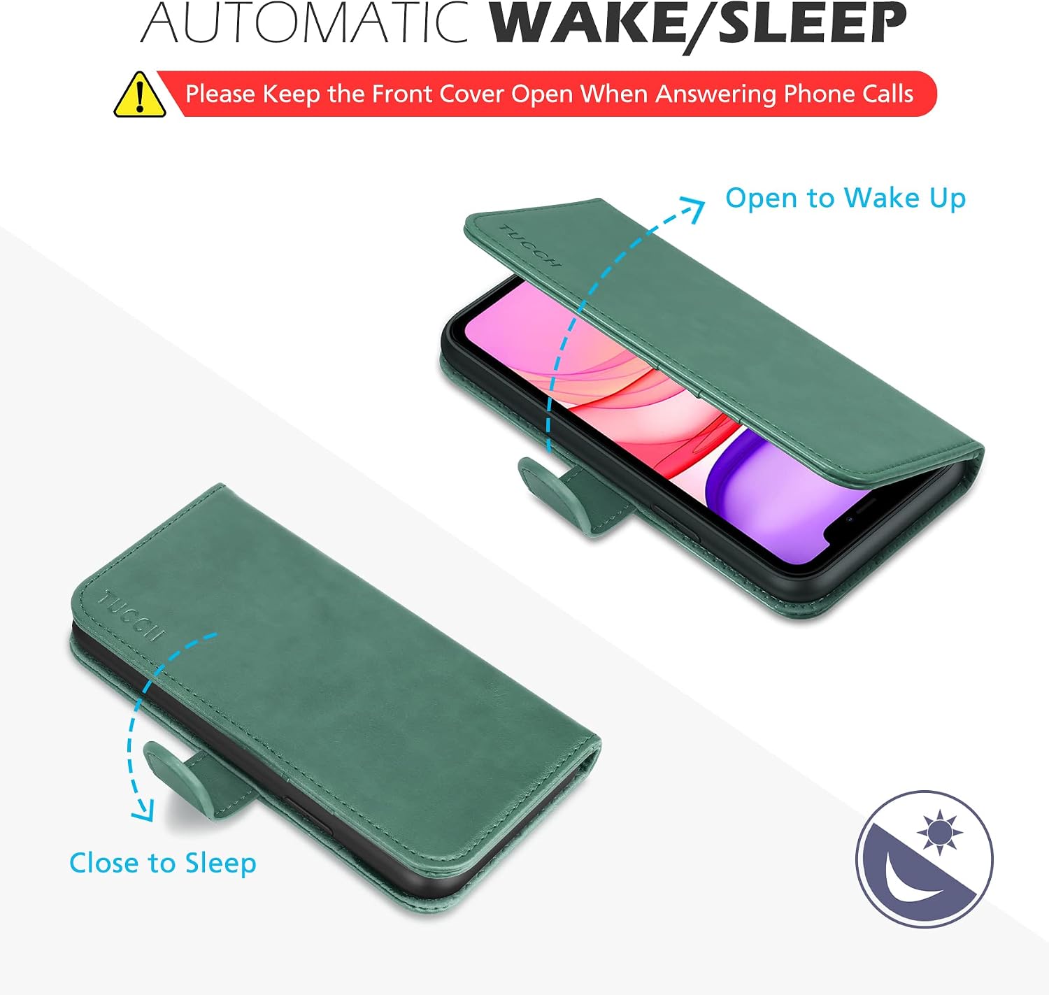 TUCCH iPhone 11 Pro Wallet Case, RFID Protection Card Holder Stand Magnetic PU Leather Folio Cover with Auto Wake Sleep [TPU Shockproof Inner Case] Compatible with iPhone 11 Pro 5.8 inch, Myrtle Green