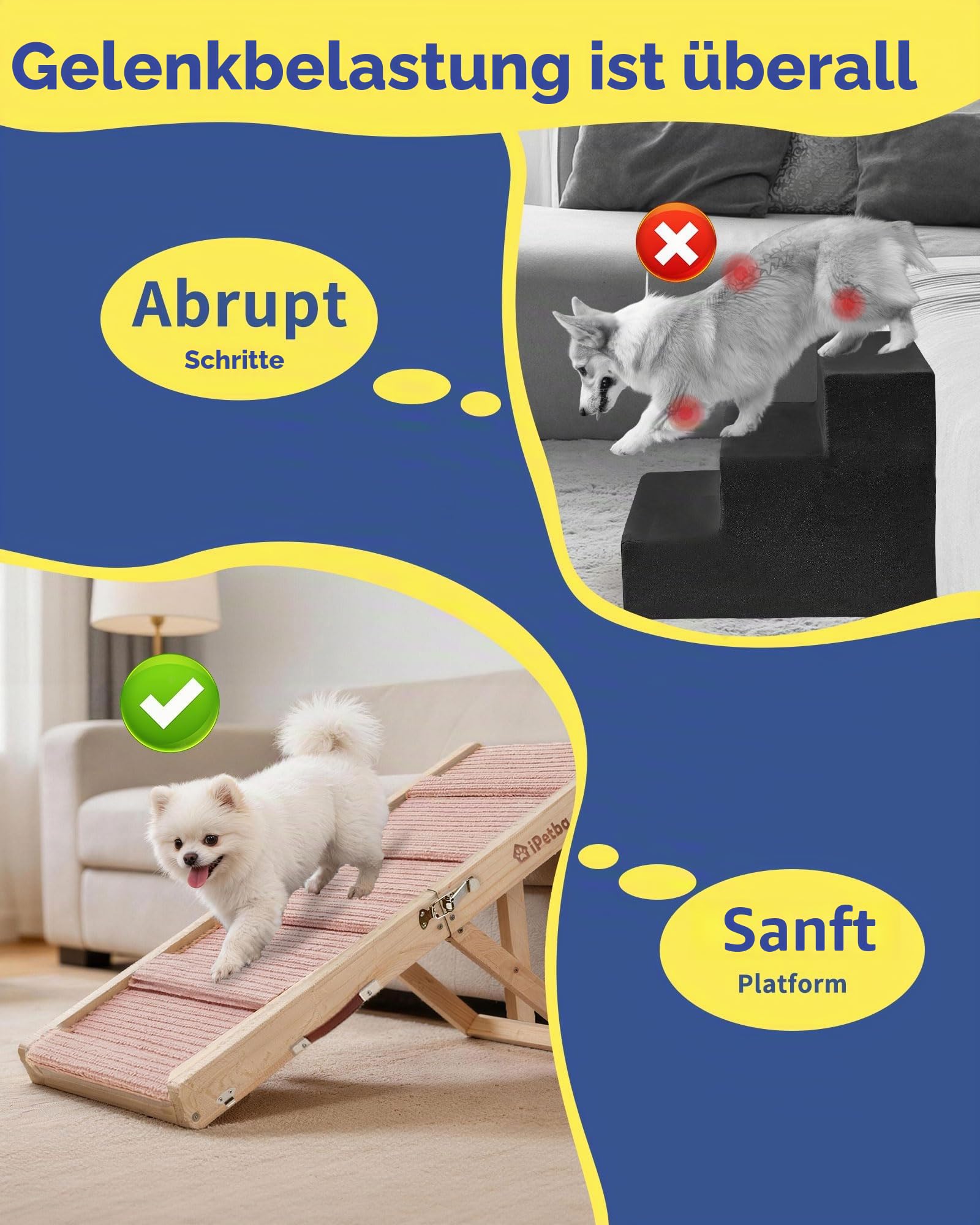 Hunderampe Sofa für kleine Hunde bis 16 kg, klappbar, Rosa