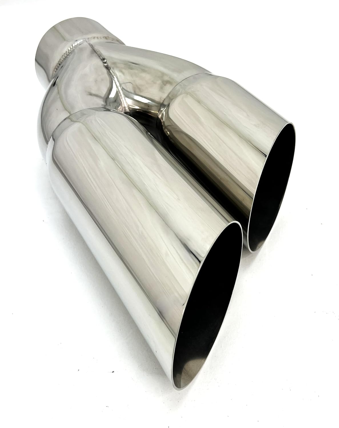 Exhaust Tip 4.00" Inlet 4.00" Dual Outlet 18.00" Long WDSW40018-400-SS 304 Stainless Single Wall Sideways Slant Wesdon Exhaust Tip
