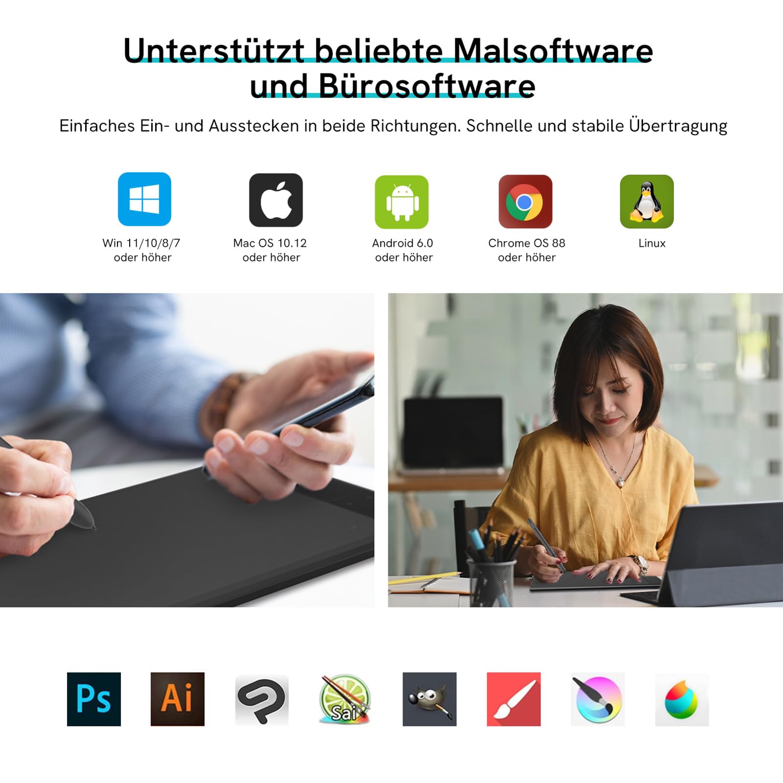 Drawing Tablet VEIKK A30V2,10x6 Zoll Grafiktablett mit 8192 Druckstufen Stift,Zeichentablett mit 4 Sensortasten und einem Gestenpad,Das fur Zeichnung/Design/Online-Bildung/Bearbeitung
