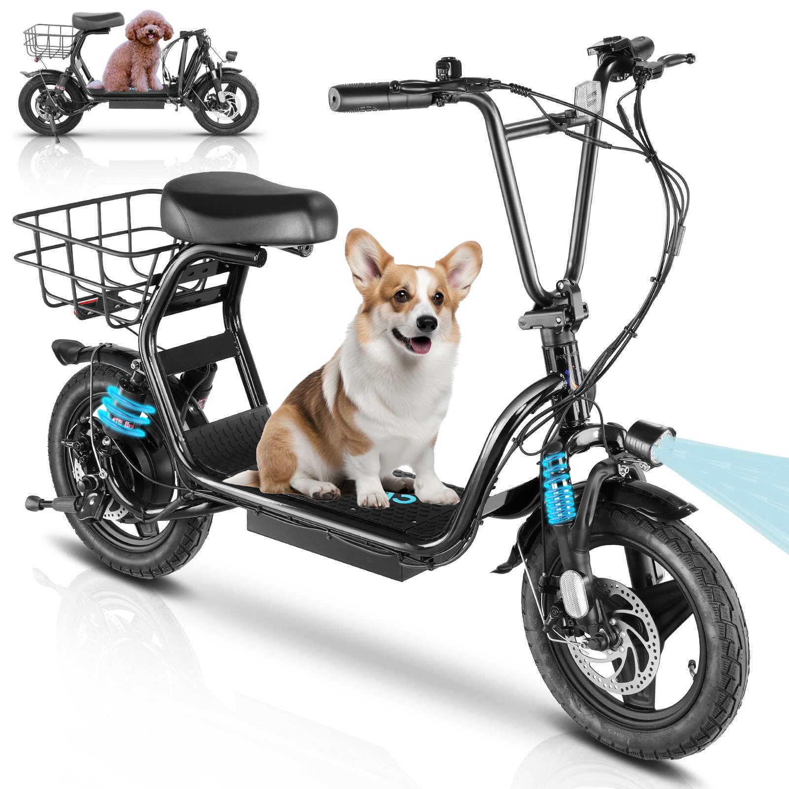 Caroma 819W Peak Electric Scooters for Adults, 14" Fat Tire, 375Wh Battery, 25 Miles Range, 20MPH Top Speed, Foldable Electric Scooter with Seat, Dual Shock Absorbing Electric Bike for Commuting,Blac