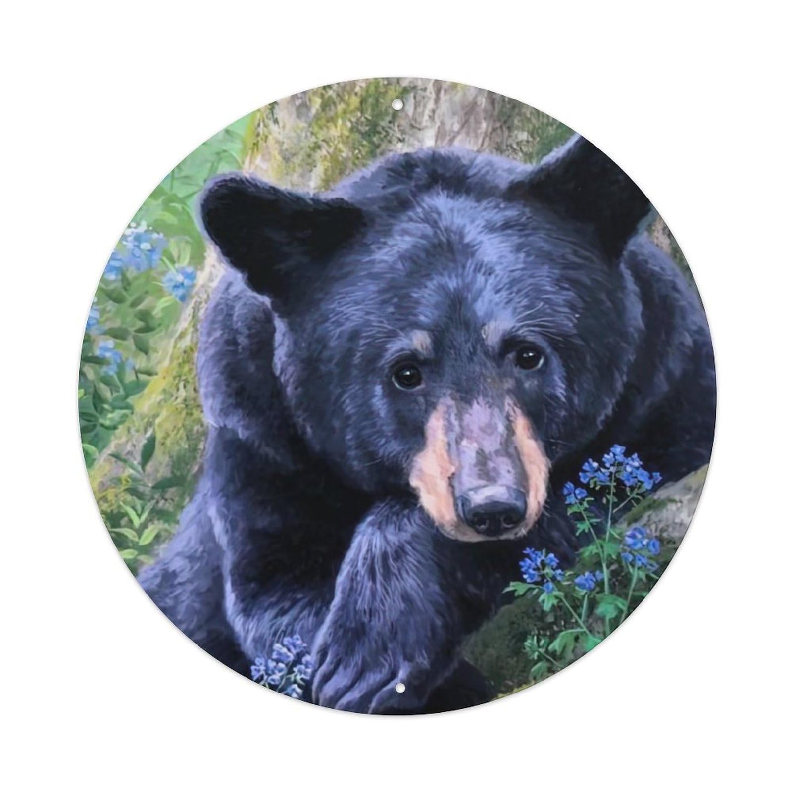 Wildlife Artwork Curious Black Bear Vintage Metal Tin Sign Plaque Wall Decor for Cafe, Club Bar, Office, Garden Metal Poster 8x8Inch