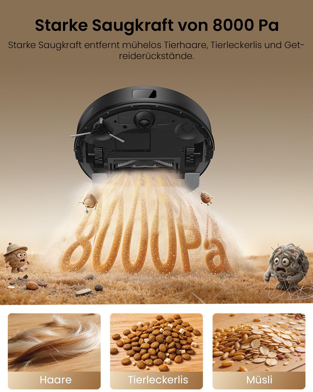Proscenic Q8 Max+ Saugroboter mit Wischfunktion, 8000 Pa 200 Min Staubsauger Roboter mit Absaugstation, LiDAR-Navigation mit 5 Karten & Linienlaser-Hindernisvermeidung, Steuerung über APP Alexa Siri