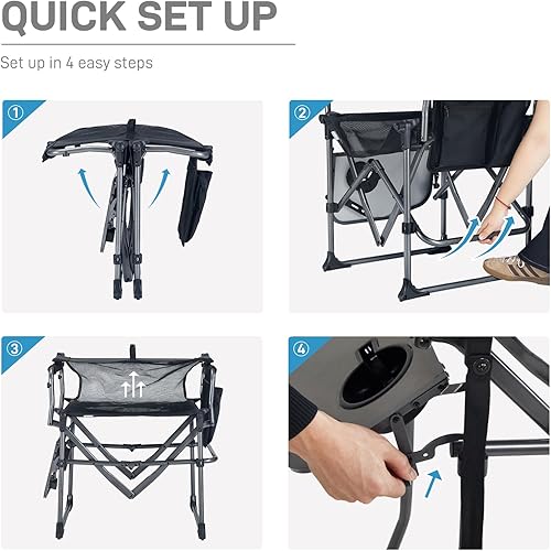 Miniatura 8 de EVER ADVANCED Silla de directores de camping con mesa auxiliar, plegable portátil con tamaño compacto, diseño transpirable y de secado rápido, silla
