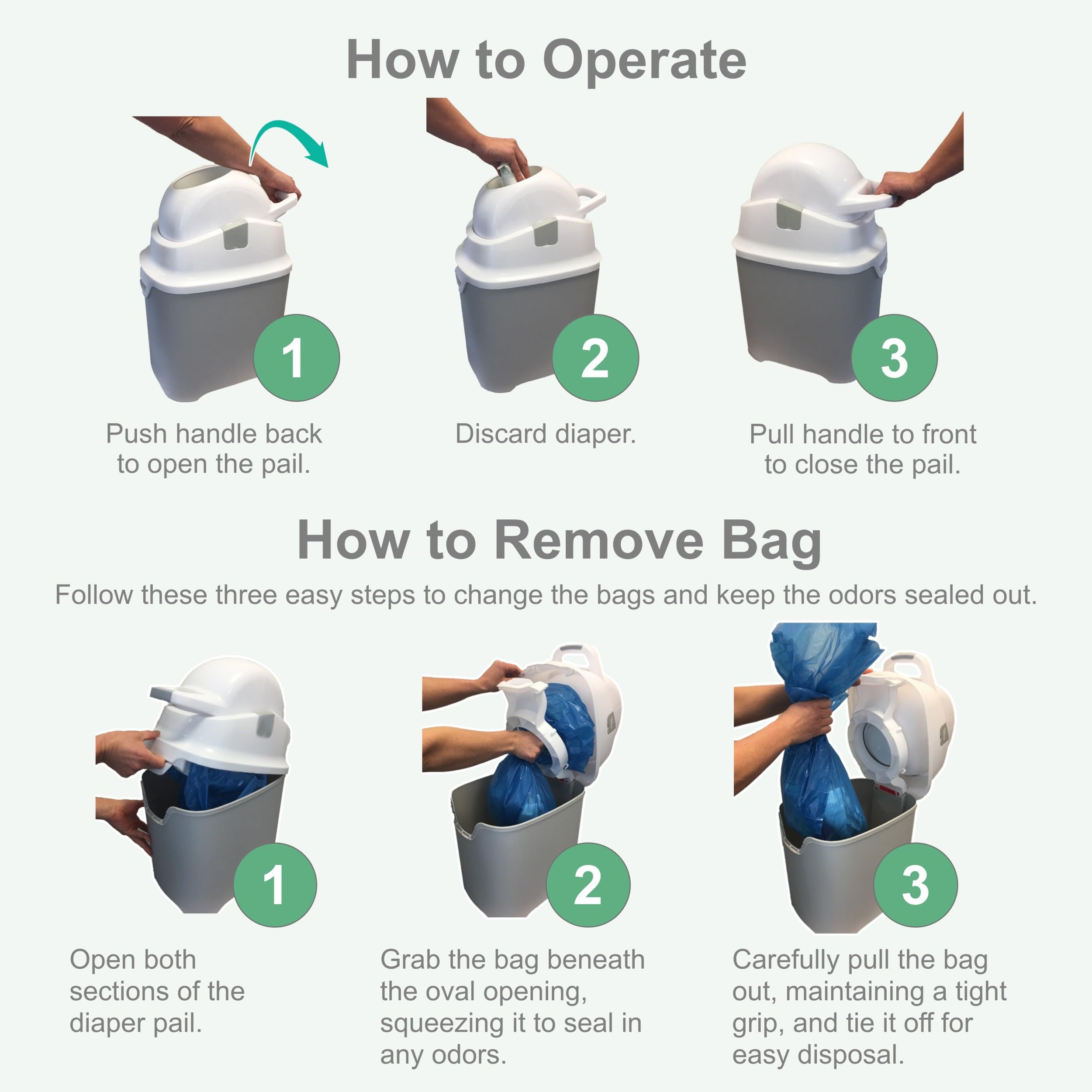 Foundations Cubo alto para pañales con tapa hermética, duradero e inodoro, gran capacidad, capacidad para hasta 60 pañales para recién nacidos, recarga con cualquier bolsa, gris (9612057)